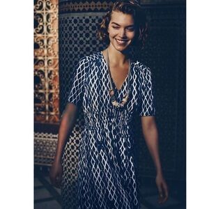 Anthropologie HD in Paris Blue and White Patterned Dress
